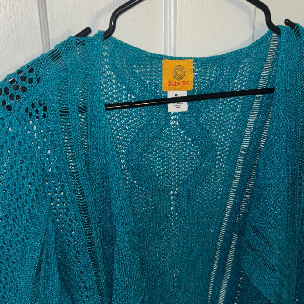Ruby Rd. Teal Open-Front Cardigan - image 2